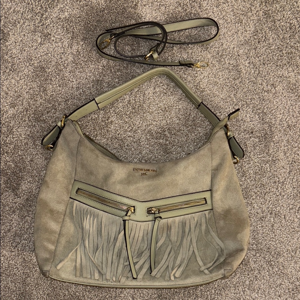 expressions NYC boho vibes fringe faux suede bag